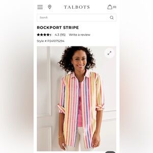NWT- Talbots Linen Boyfriend -Multicolor Striped Button-Down